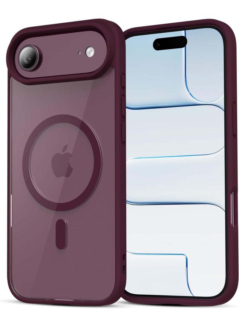 جراب مغناطيسي شفاف لهاتف آيفون 17 إير [مقاوم للصدمات ونحيف] غطاء خلفي صلب شفاف مع حماية عالية الجودة | أحمر داكن